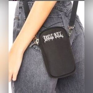 DOLLS KILL 7" Unisex Black Crossbody Bag/Phone Case Logo with adjustable strap